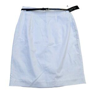 New Worthington Petite White Cotton Blend w/ Black Belt Pencil Skirt Size 6P